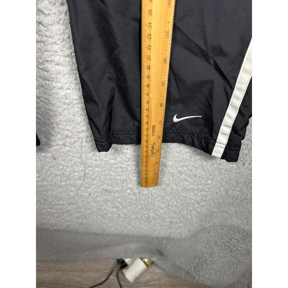 Y2K Nike Kids Track Pants Black White Side Stripe Jersey Lined Ankle Zip M 10-12